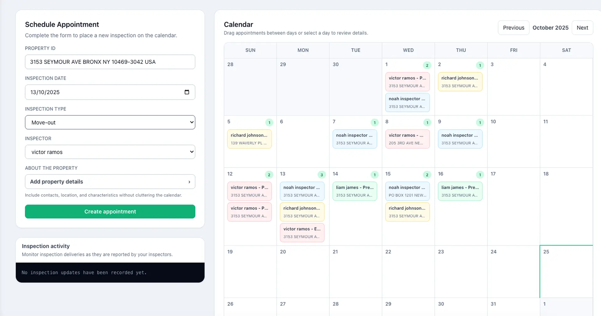 property management inspection software team dashboard